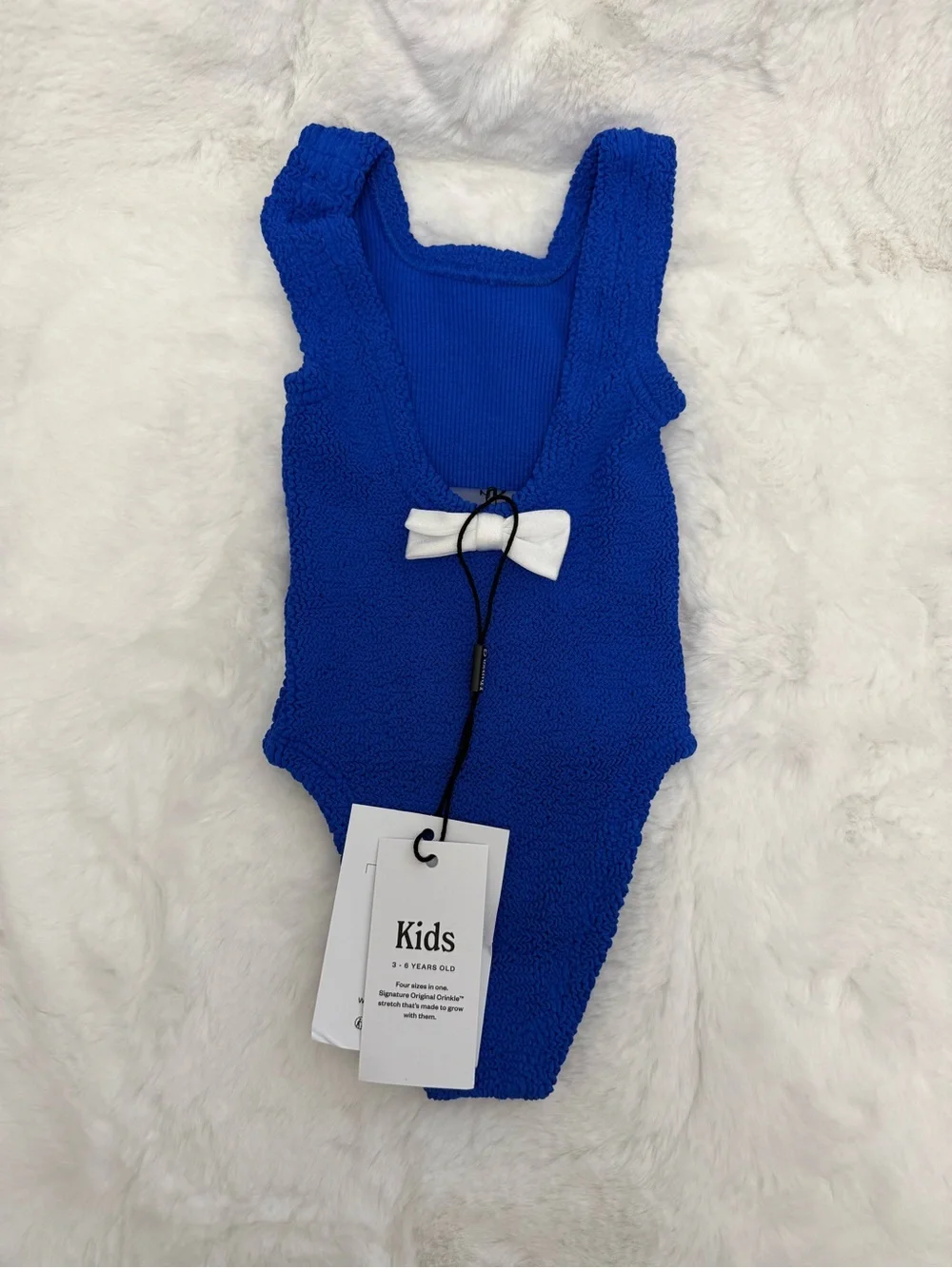 NWT Hunza G Kids Alva Crinkle Swimsuit Royal Blue 3-6 Years One Size
